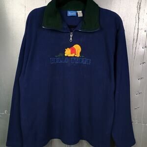 Winnie The Pooh Embroidered Fleece Quarter Zip Pullover Large Vintage 90s Y2K